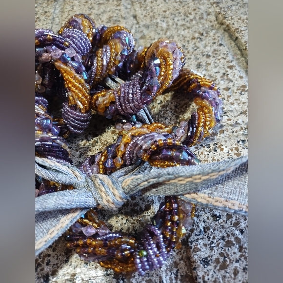 Napkin Ring Holders Beaded Purple Gold Boho Elegant - Picture 4 of 9